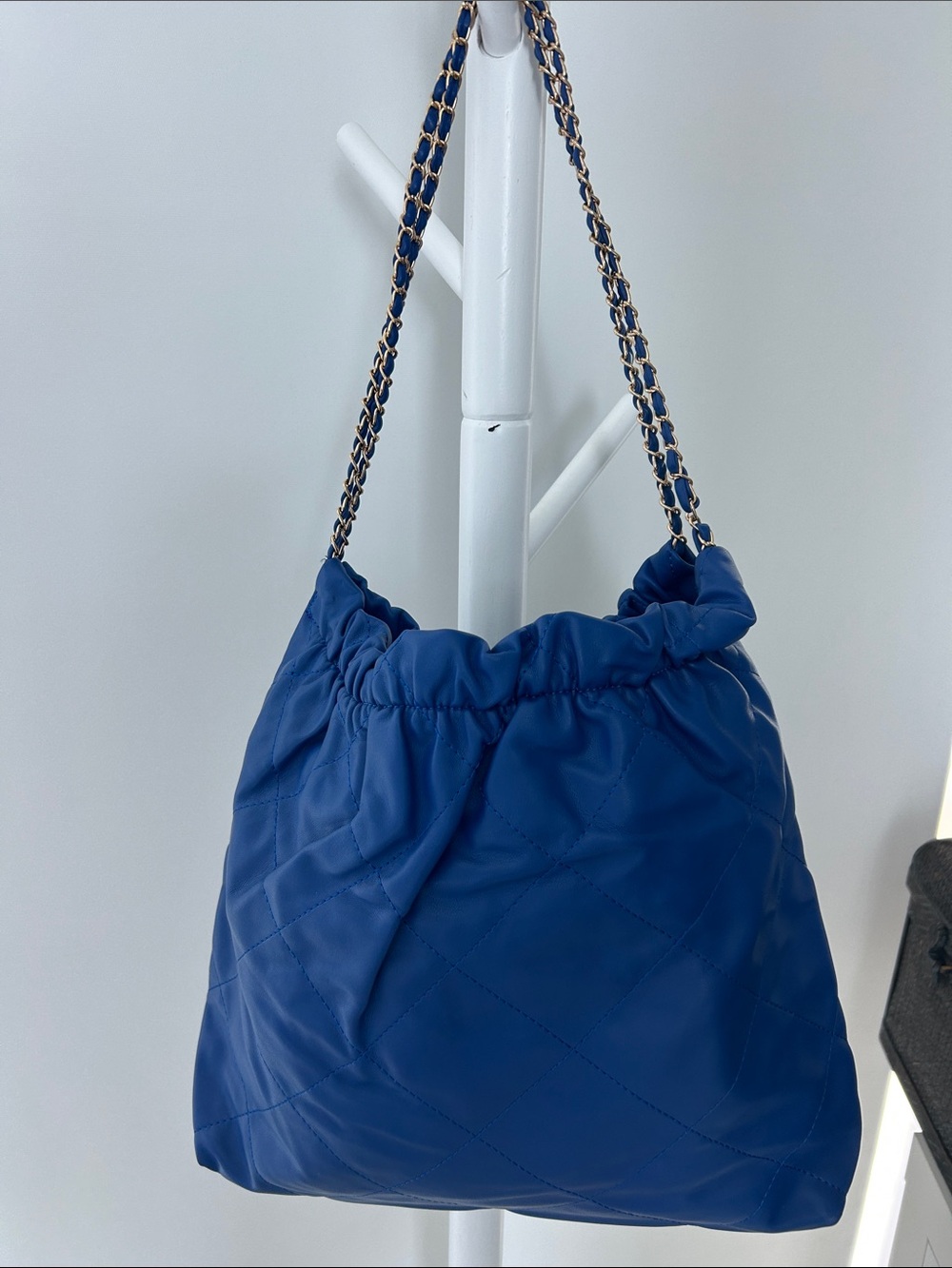 Deep Blue Quilted Shoulder Bag with Chain Strap
